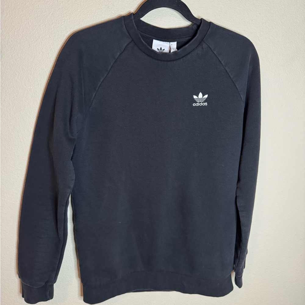 Adidas Black Crewneck Sweatshirt Small Trefoil Logo Pullover
